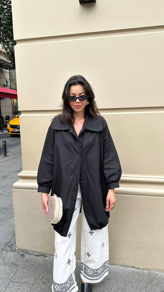 Oversize Black Shirt Dress - 00107