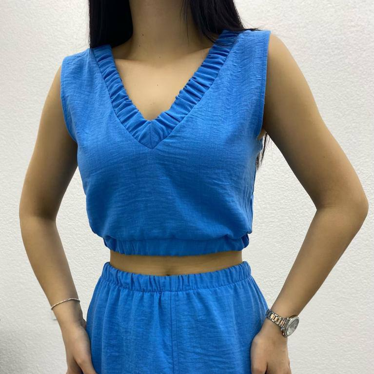 Women's V Neck Cotton Crop Blouse - BL00003