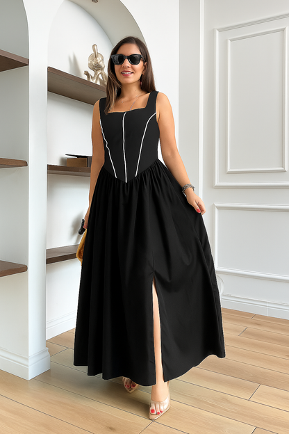 Elena Contrast Panel Maxi Dress - 00146