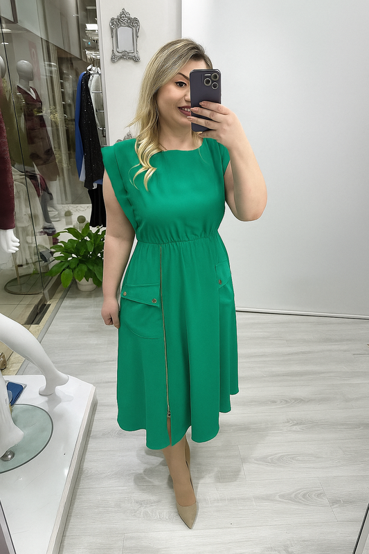 Elegant Pocket Midi Dress – 4 Colors - 00131