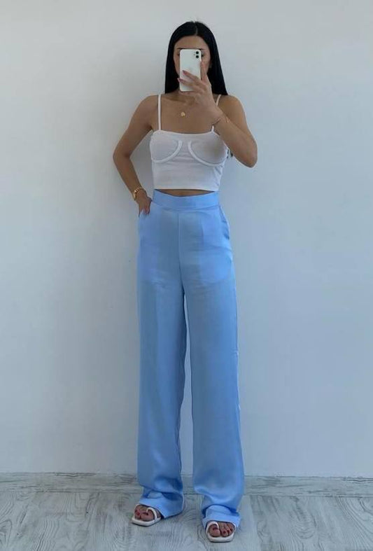 LYCRA WAISTED SATIN PANT - 00016