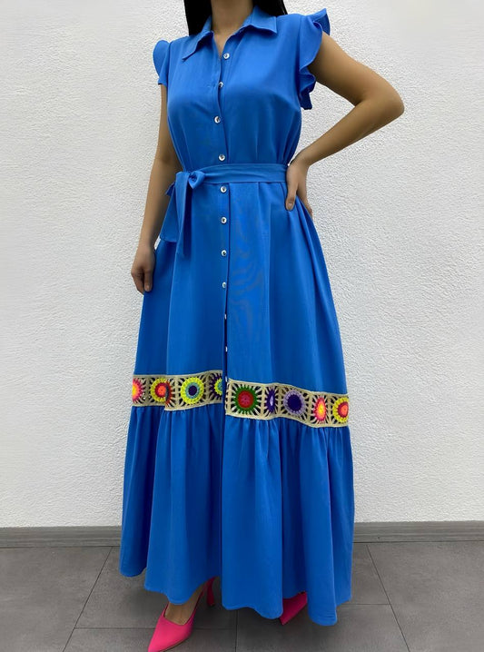long linen belted dress - 00006