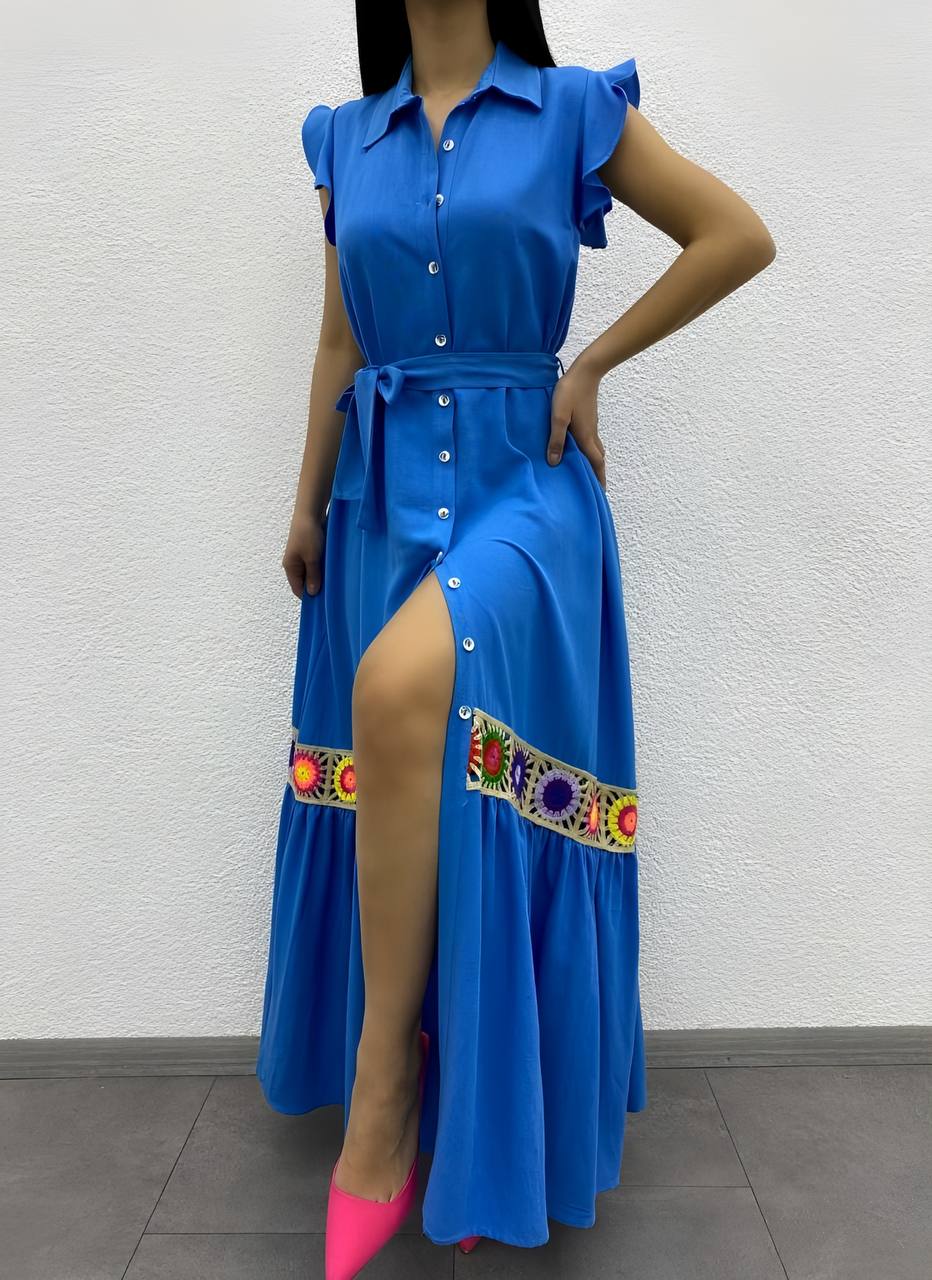 long linen belted dress - 00006