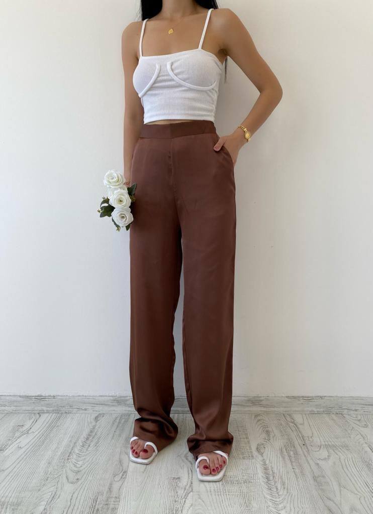 LYCRA WAISTED SATIN PANT - 00016