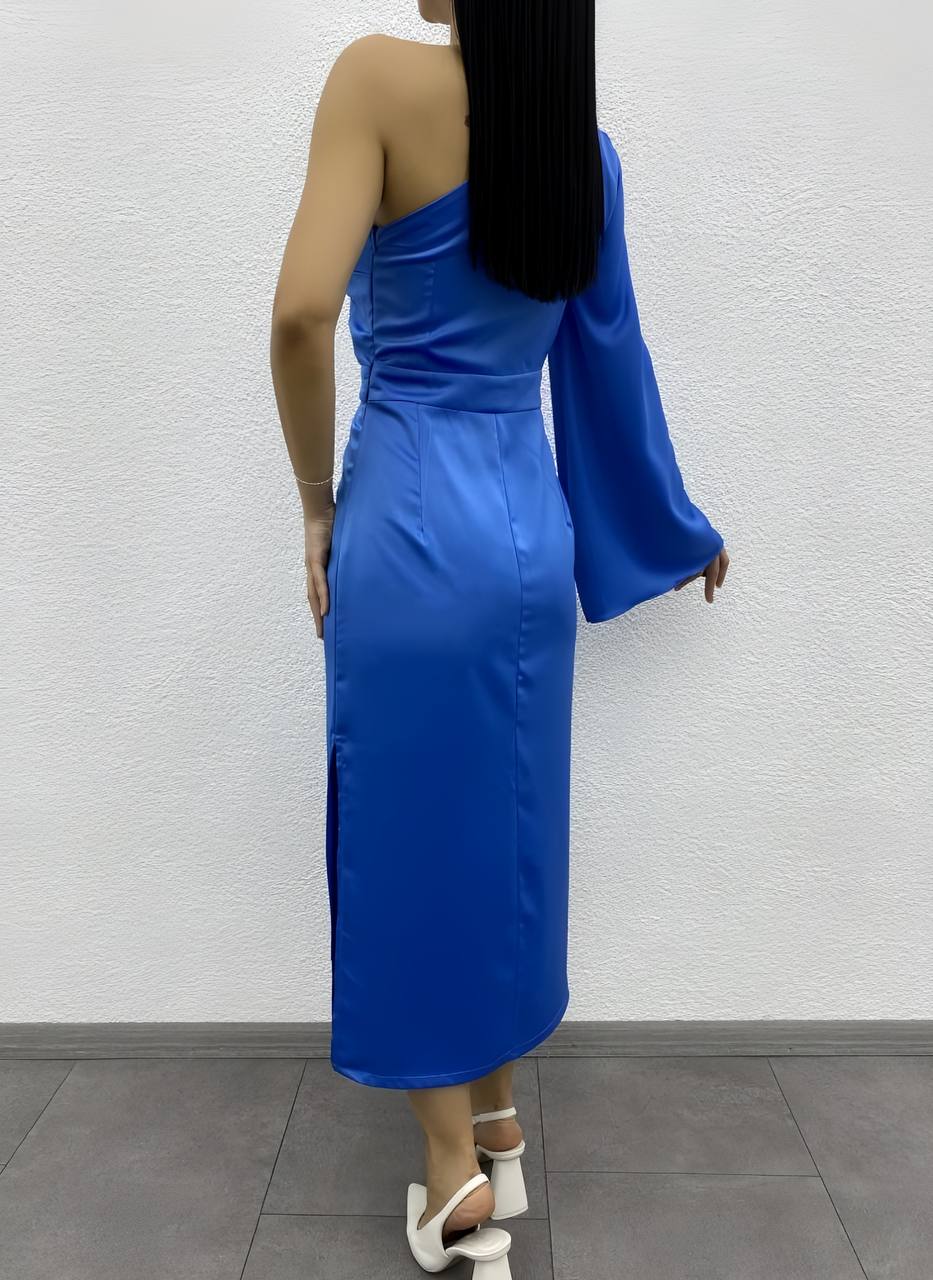 Women's one shoulder long satin dress - 00001