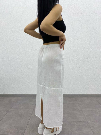 Linen Paper Bag Long Knit Skirt - ET00006