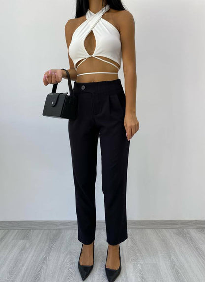 Front and Back Seam Detailed Zippered Pocket High Waist Pant
