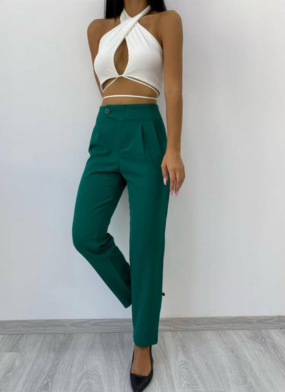 Front and Back Seam Detailed Zippered Pocket High Waist Pant