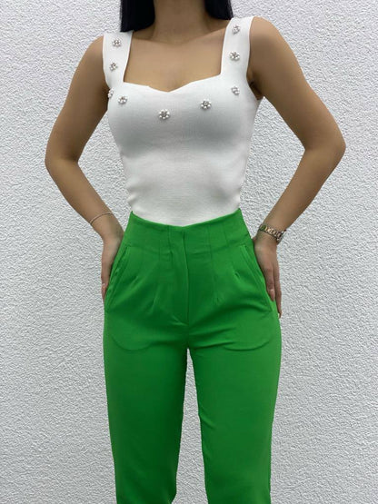 Pleated Zippered Skinny Leg Pant - P00021