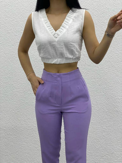 Pleated Zippered Skinny Leg Pant - P00021