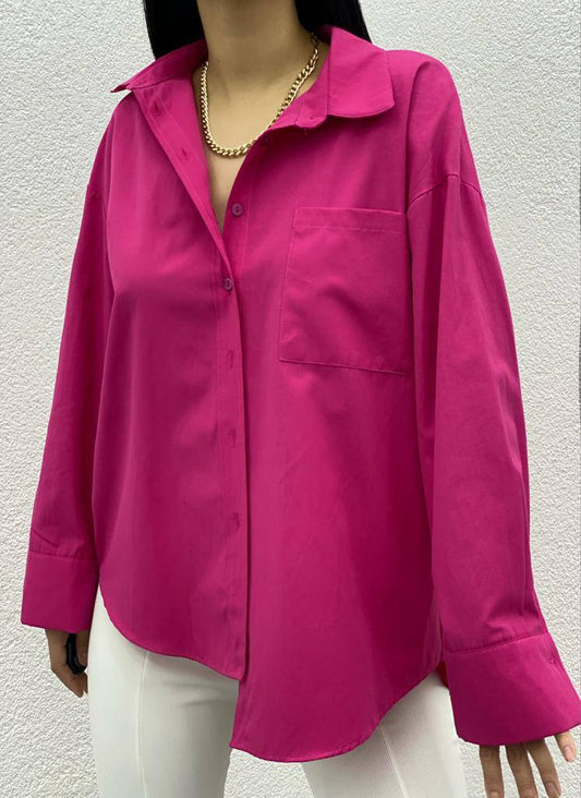 Oversize Balloon Sleeve Pleated Detail Long Basic Women's Shirt - G00021