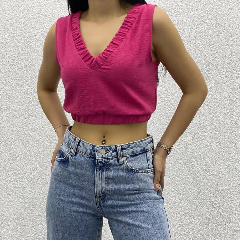 Women's V Neck Cotton Crop Blouse - BL00003