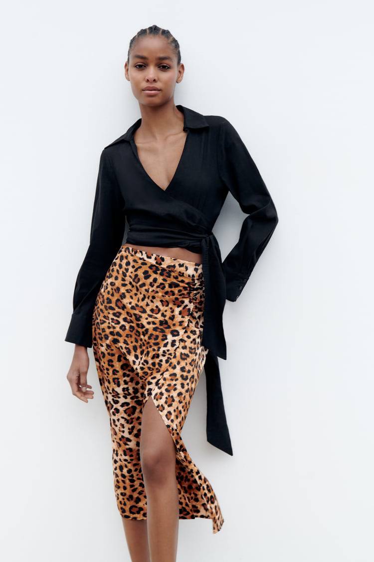 Satin Leopard Midi Skirt - ET00022