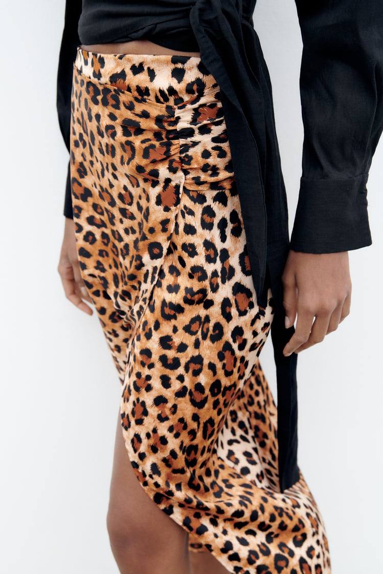 Satin Leopard Midi Skirt - ET00022