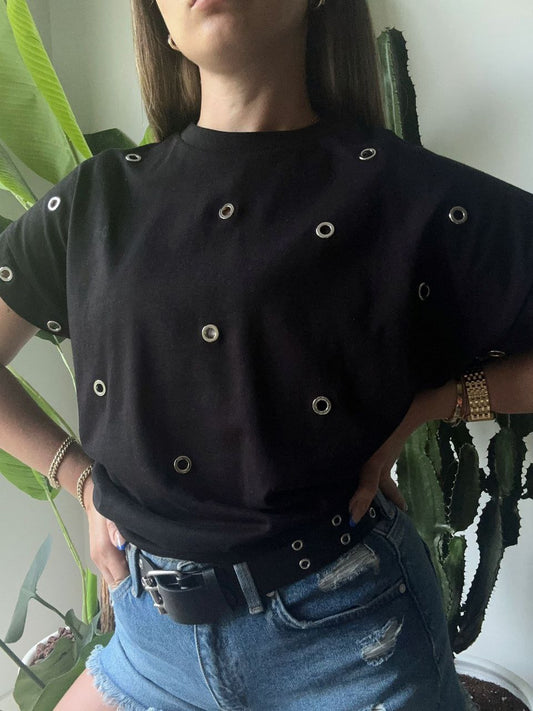 Eyelet Accessory Detailed T-shirt Ecru - TS00004