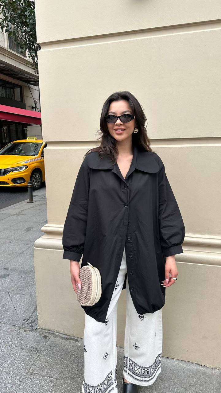 Oversize Black Shirt Dress - 00107