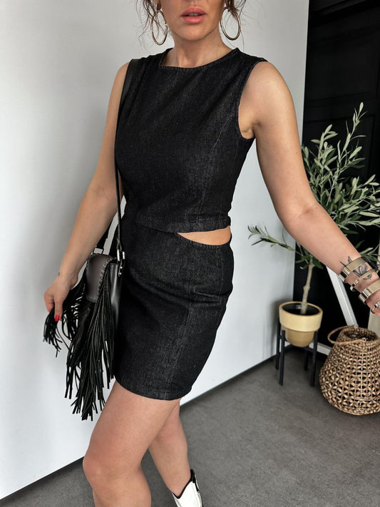 Anthracite Window Detailed Denim Dress - 00108