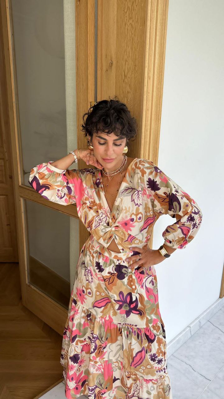 Floral Patterned Window Detail Dress - 00120