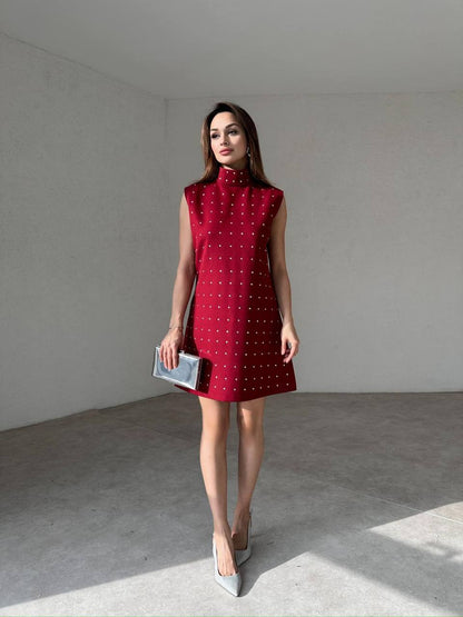 Velvet Chic Studded Mini Dress - 00160