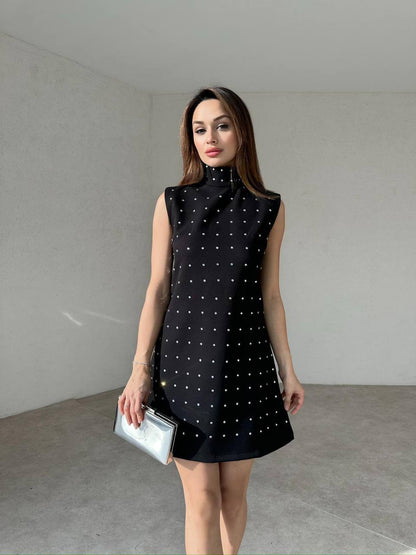 Velvet Chic Studded Mini Dress - 00160