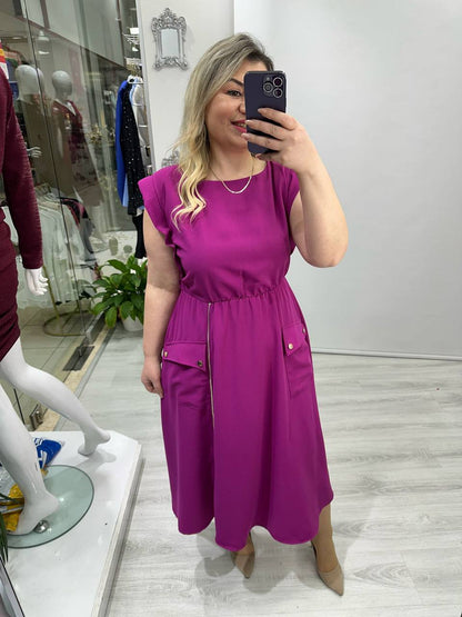Elegant Pocket Midi Dress – 4 Colors - 00131