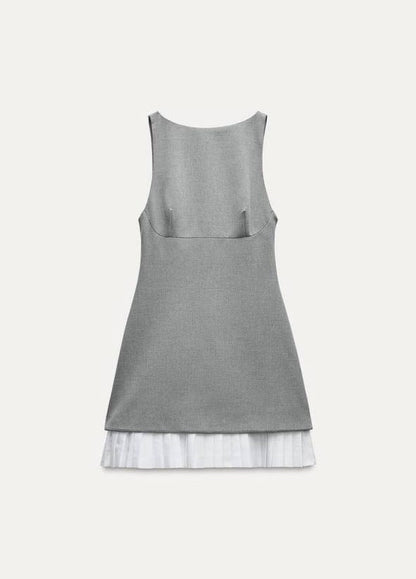 Modern Elegance Sleeveless Mini Dress – Black & Silver - 00133