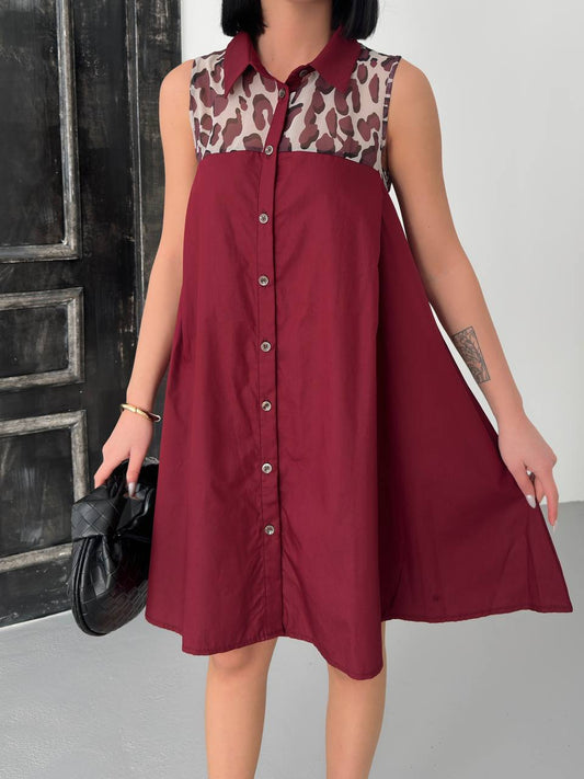 Wild Chic Shirt Dress – Burgundy & Black - 00135