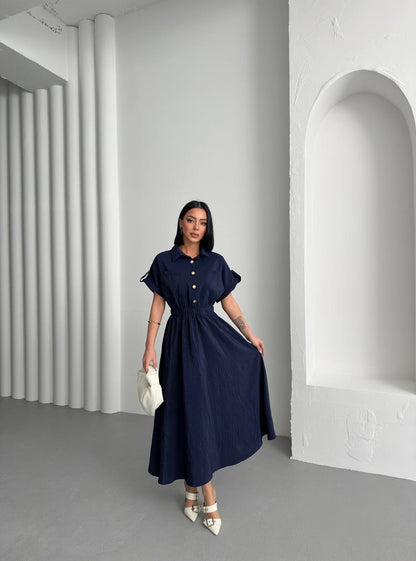 Elegant Button-Front Maxi Shirt Dress - 00137