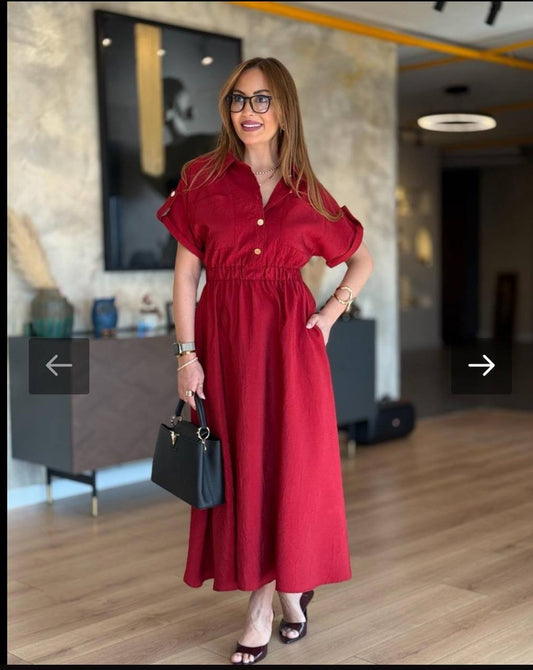Elegant Button-Front Maxi Shirt Dress - 00137