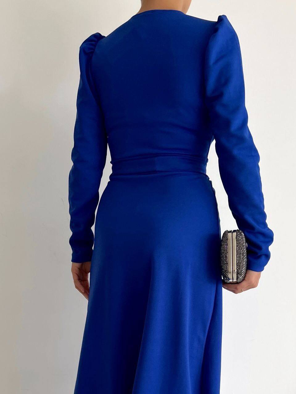 Crepe Fabric Midi Length Belted Long Sleeve Dress - 00023