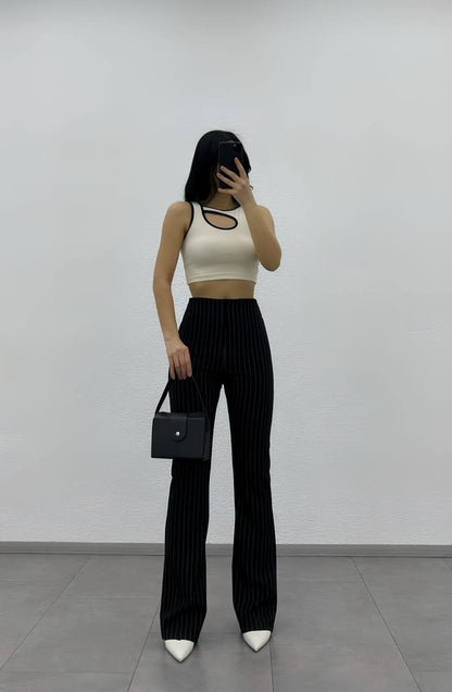 Ultra High Waist Crepe Fabric Striped Palazzo Pant - P00039