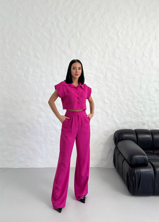 WOMEN'S BUTTON DETAIL CAPED TROUSERS SUIT - TK00051