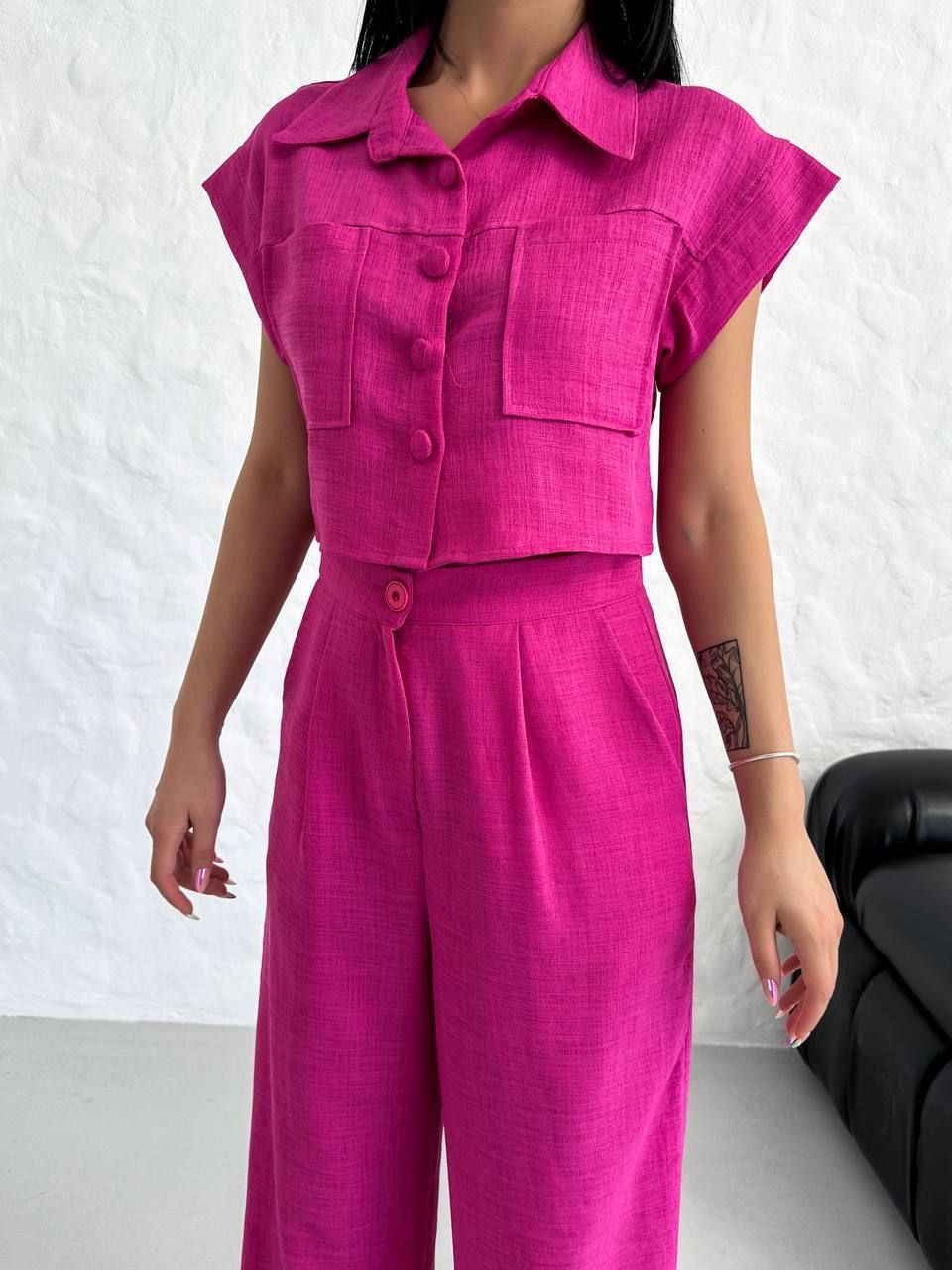WOMEN'S BUTTON DETAIL CAPED TROUSERS SUIT - TK00051