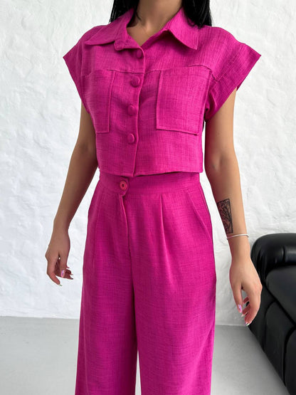 WOMEN'S BUTTON DETAIL CAPED TROUSERS SUIT - TK00051