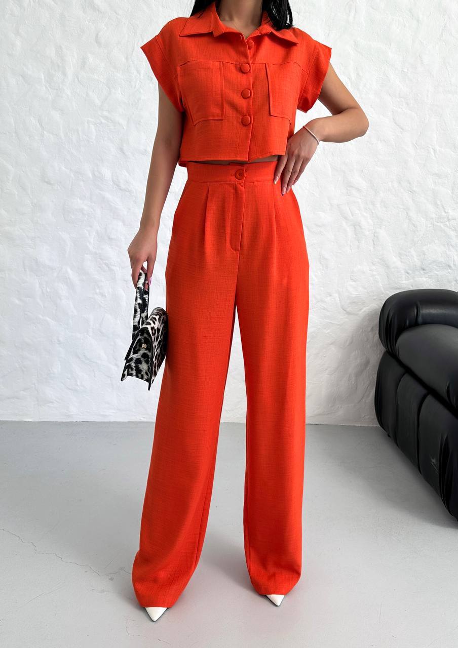 WOMEN'S BUTTON DETAIL CAPED TROUSERS SUIT - TK00051