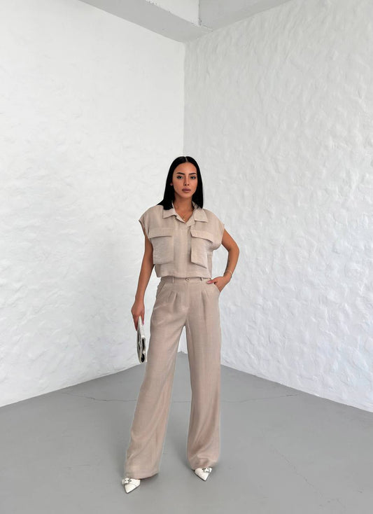 shiny suit with pocket detail-shirt-trousers - TK00054