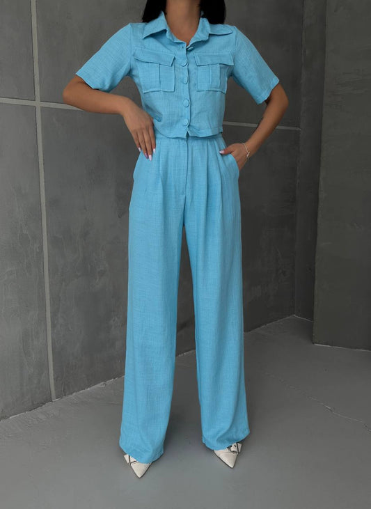 Women's Button Detailed Capped Pant Suit - TK00062