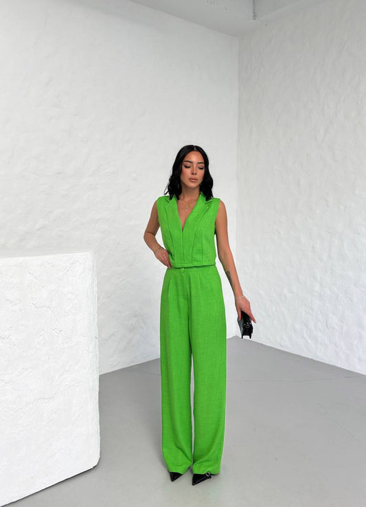 moda Linen Sleeveless Crop Pants Set - TK00063