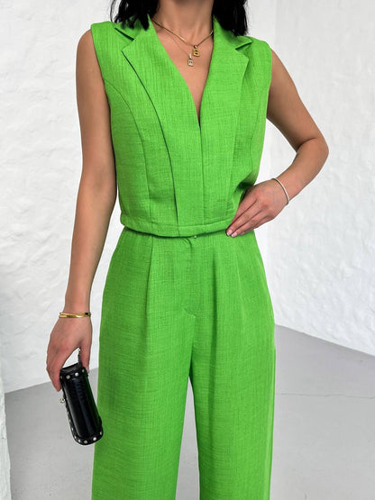 moda Linen Sleeveless Crop Pants Set - TK00063