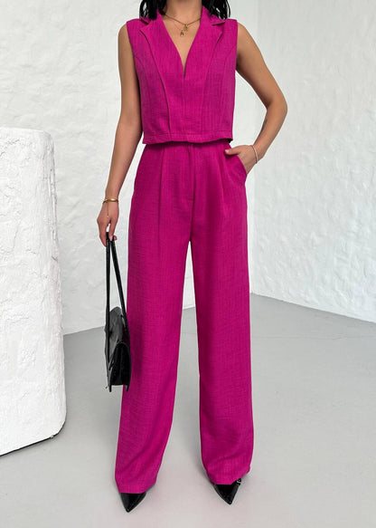 moda Linen Sleeveless Crop Pants Set - TK00063