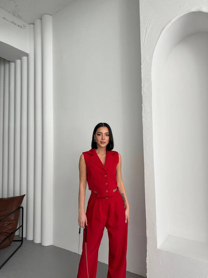 New Season Aec Prive Women's Double Set - Vest and Palazzo Trousers - TK00064