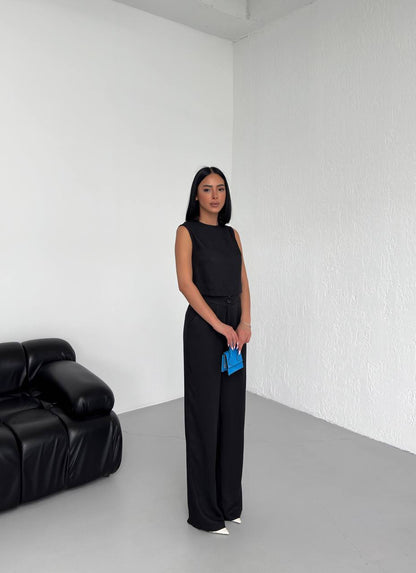 Linen Sleeveless Crop Trousers Set - TK00068