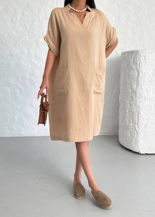Muslin Short Dress with Front Pockets - 00127