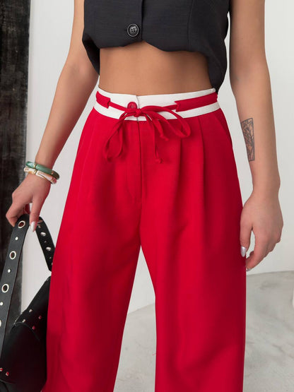 Women's Black Palazzo Trousers with Reverse Belt - P00083