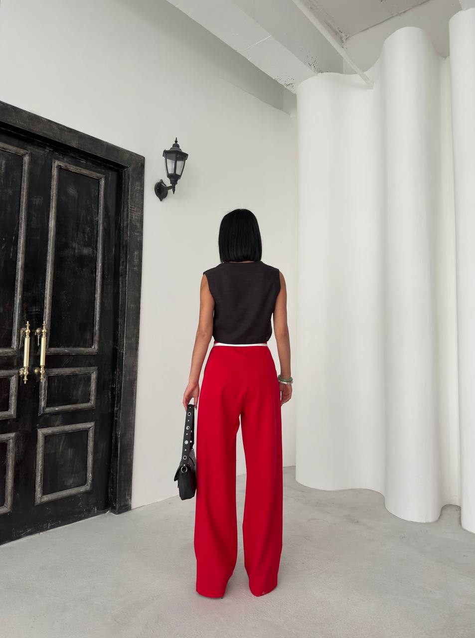 Women's Black Palazzo Trousers with Reverse Belt - P00083