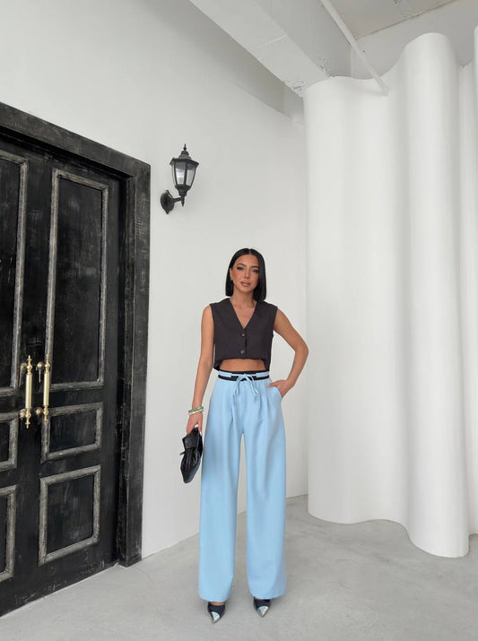 Women's Black Palazzo Trousers with Reverse Belt - P00083