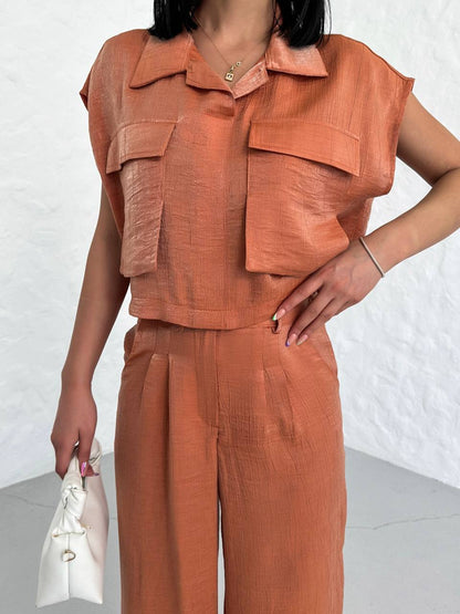 shiny suit with pocket detail-shirt-trousers - TK00054