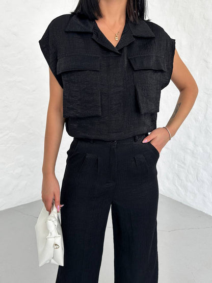 shiny suit with pocket detail-shirt-trousers - TK00054