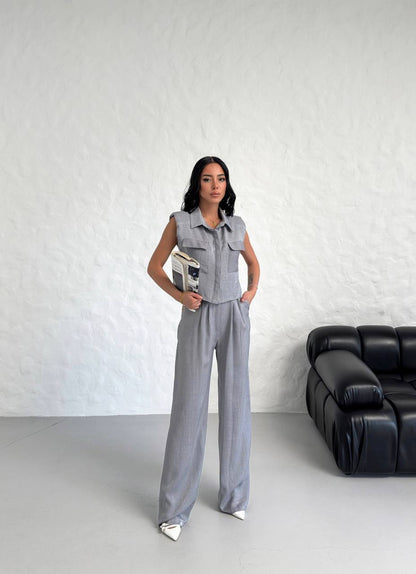 shiny suit with pocket detail-shirt-trousers - TK00054
