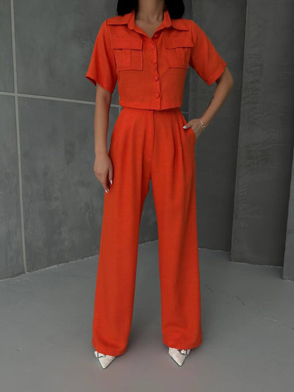 Women's Button Detailed Capped Pant Suit - TK00062